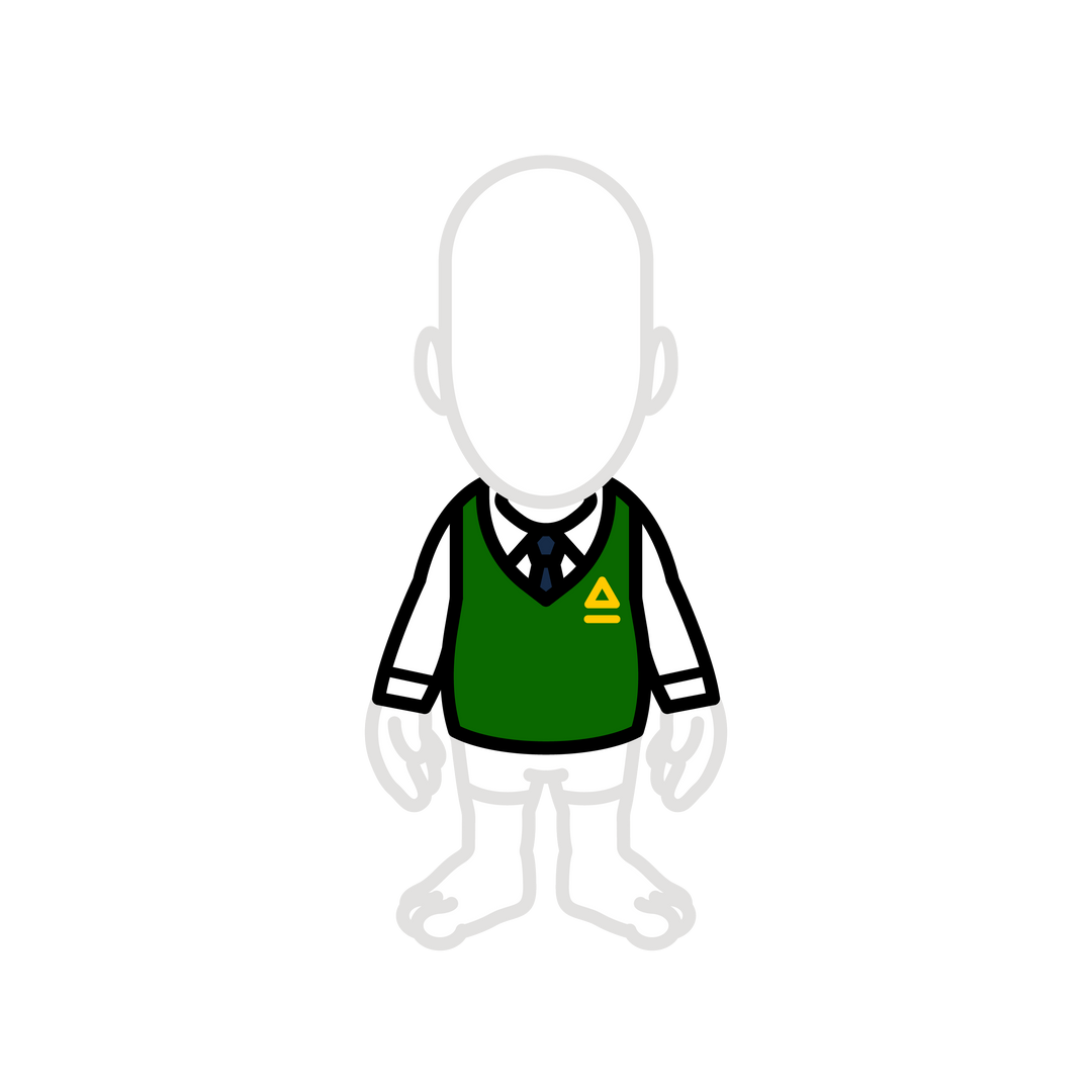 Green vest with white shirt and tie